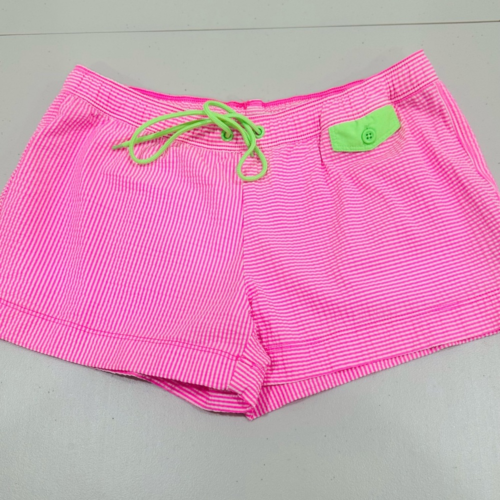 Vineyard Vines Pink White‎ Striped Shorts Tassel Drawstring , Green Pokers XXS